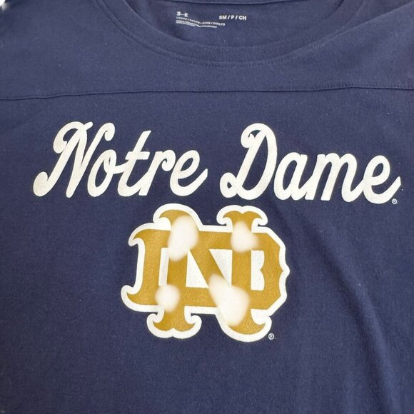 Under Armour Notre Dame Long Sleeve Tee Navy Blue Size Small - Picture 3 of 5